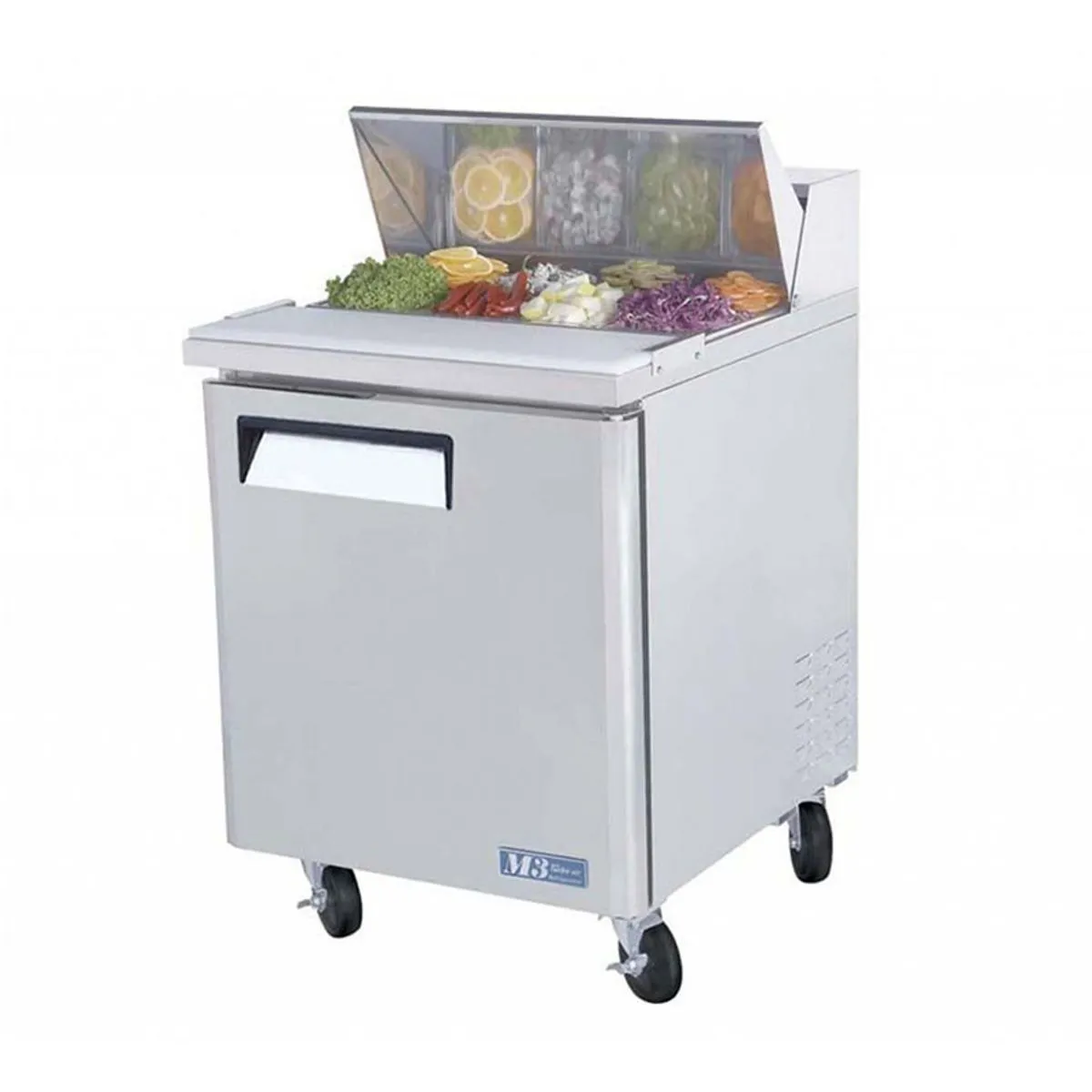 155889-1200-1200 MESÓN SALADETTE 1 PTA ACERO INOX. 198 LTS, 8 GN 1/6 X 10 CMS - Imagen 1