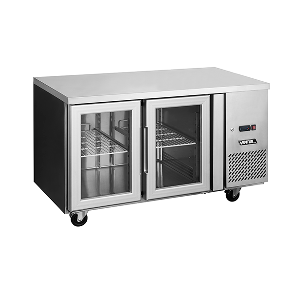 155953-600-600 Mesón Refrigerado 280 Litros 2 Puertas de Vidrio Acero Inoxidable Ventus VMR2PS-280V - Imagen 1