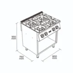 Cocina Industrial 4 Fuegos Maigas Mila 700 6E703 GLP / 6E733 GN - Imagen 2