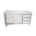 Mesón Central Cerrado Acero Inoxidable 150 cm con 2 Puertas y 3 Cajones Maigas 6EDR11