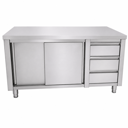 Mesón Central Cerrado de Acero Inoxidable con 3 Cajones 120 × 60 × 85 cm